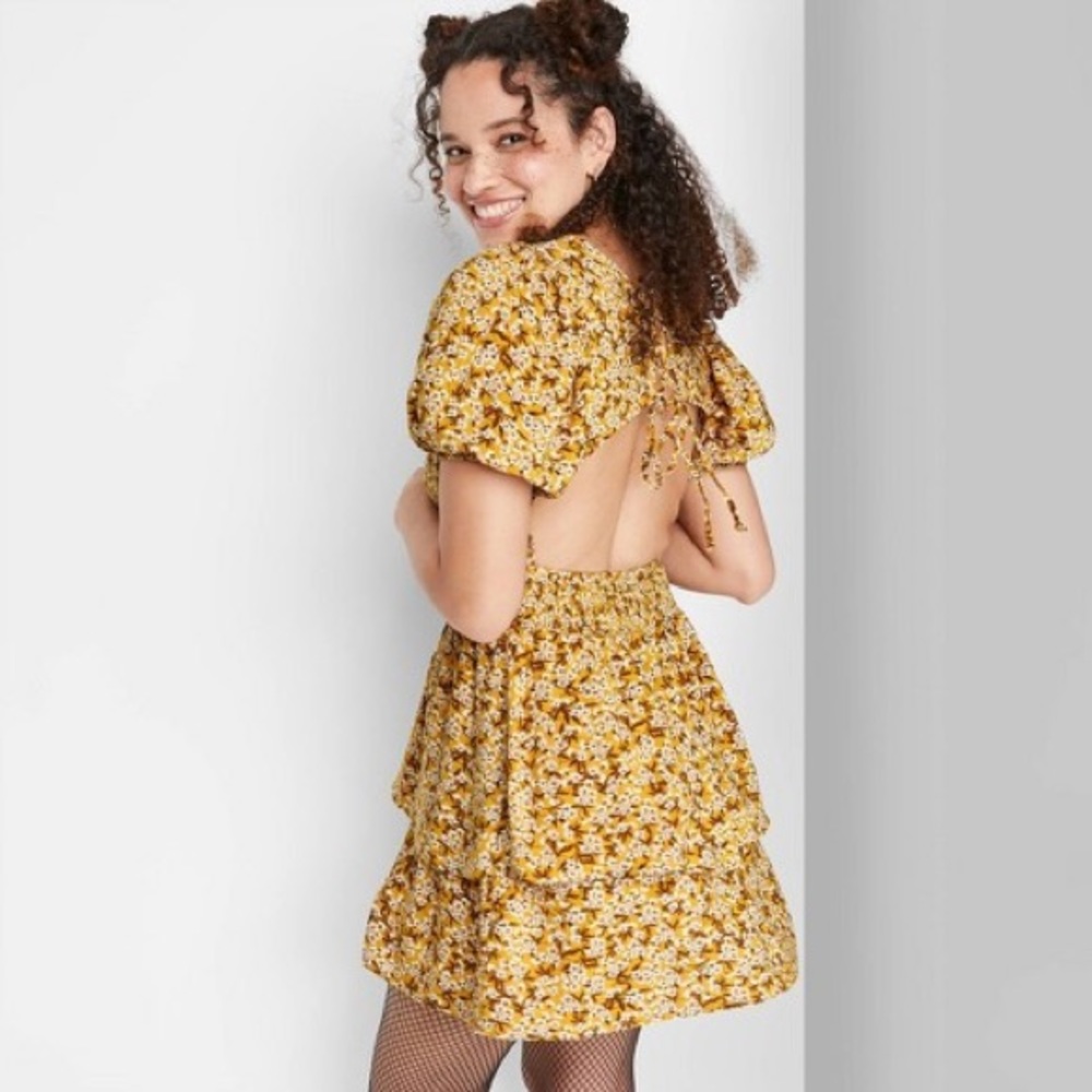 Wild Fable Women's Short Sleeve Open Back Tiered Skater Dress